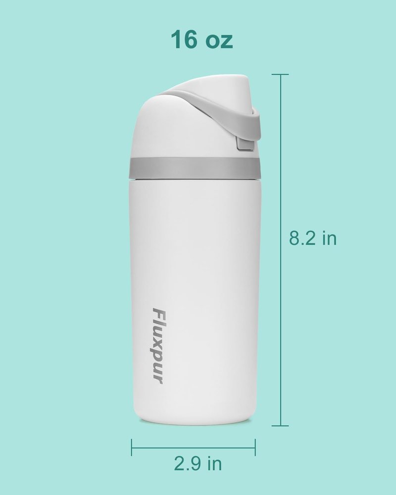 Fluxpur Insulated Water Bottle Sports Stainless Steel Water Bottle with Straw Travel Leakproof,16 Oz,White 10