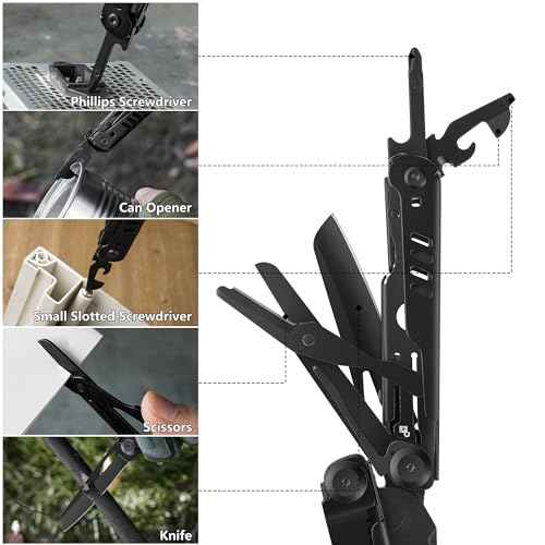 FLISSA 15-in-1 Multi-tool Pliers with Sheath, Portable Pocket Knife with Safety Locking System, Belt Clip and Sheath for Outdoors, Survival, Camping, Fishing, Hunting