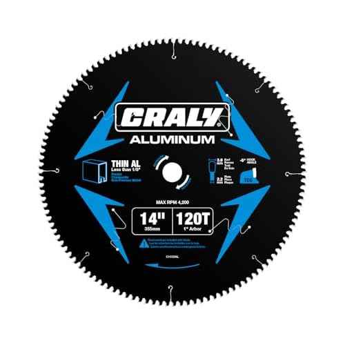 CRALY 14 Inch 120 Teeth Aluminum and Non-Ferrous Metal Cutting Circular Saw Blade, 1 Inch Arbor, Carbide Tipped, Thin Kerf, Black Ice Coating, for Medium Aluminum, Plastic, Composite(C14120AL)