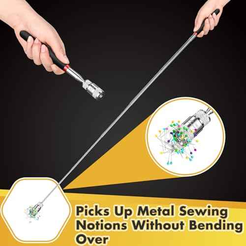 Lasnten Needle and Pin Retriever Telescoping Magnetic Pickup Tool with LED Extends to 31.1" Picks up Metal Sewing Notions Without Bending Over Extendable Magnet Pickup Tool