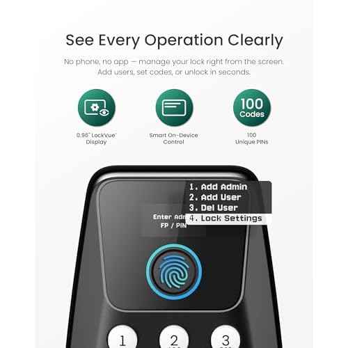 DESLOC C110 Keyless Entry Door Lock with Fingerprint - Smart Deadbolt Lock for Front Door with 2 Keys - Auto Lock - Easy Installation, 100 PIN Codes, IP54 Waterproof, BHMA Grade 3, Black