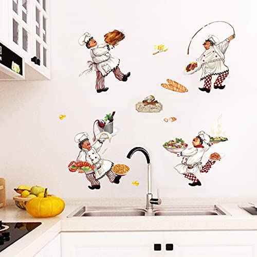 wondever Italian Chef Kitchen Wall Stickers Food Cooking Peel and Stick Wall Art Decals for Kitchen Dining Room Restaurant