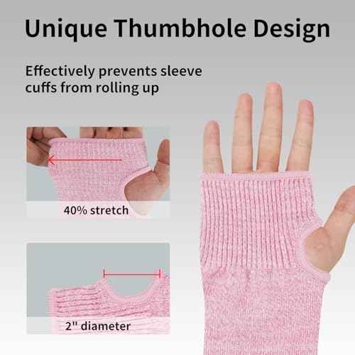 Arm Protectors For Thin Skin And Bruising, Cut Resistant Sleeves For Men Women, A5 Level Farmer Sleeve For Gardening (Grey & Pink, 17.7 In - 2pairs)