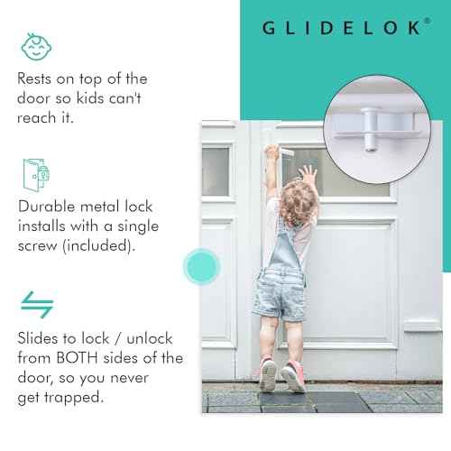 1 Pack ? GlideLok Child Safety Door Top Lock | for Interior & Exterior Doors | Lock & Unlock from Both Sides | Stop Kids, Pets, Dogs & Cats from Opening Doors