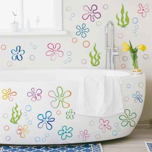 Runtoo Large Flower Bubbles Wall Decals Under The Sea Ocean Wall Art Stickers Bathroom Bedroom Birthday Party Decorations Home Decor