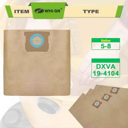DXVA19-4104 Vacuum Bags compatible with DEWALT Shop Vac 5-8 Gallon Model# DXV08SA, Disposable Dust Collection Filter Bags(15 Pack)