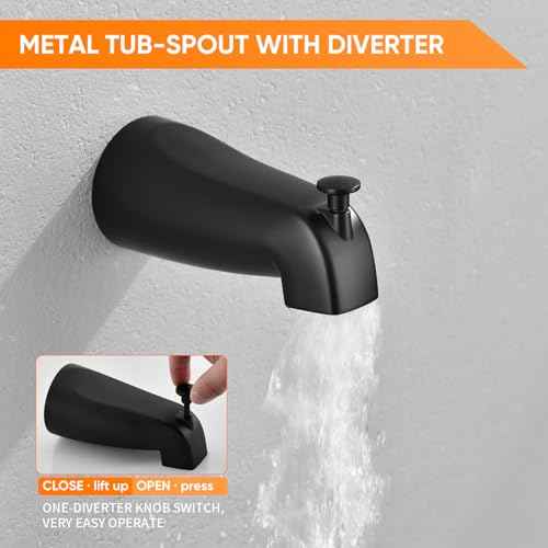 Black Tub Shower Faucet Set Complete with 6-Inch Rainfall Shower Head and Tub Spout Included Shower Valve Tub Shower Trim Kit Round Matte Black