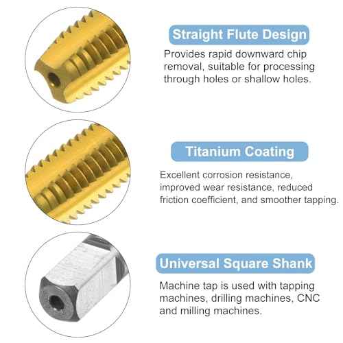 uxcell Metric Thread Tap M8 x 1.25 H2 120mm Extra Long Titanium Coated High Speed Steel 6542 Straight Flute Screw Thread Milling Machine Taps Threading Tapping Repair Tool