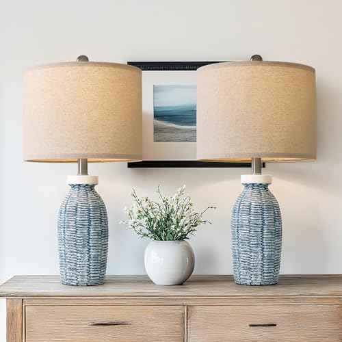 22.75" Table Lamps for Bedroom Living Room Boho Lamp Set of 2 Farmhouse Lamp Bedside Nightstand Small Rustic Vintage Retro Modern Table Lamp Light Home Office Desk Deco Gifts, Blue