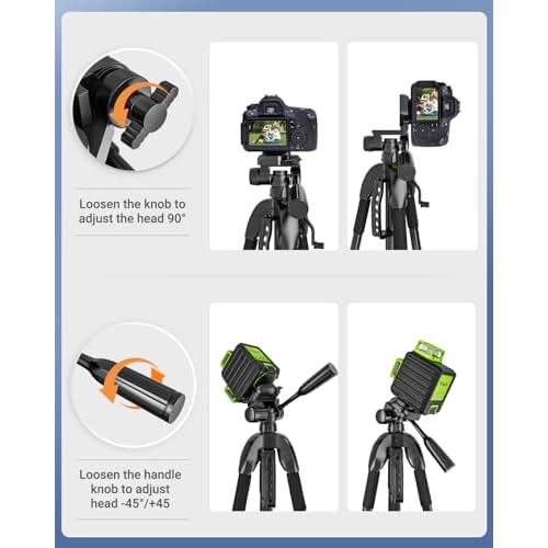 Laser Level Tripod, Huepar 56-inch Extendable Height Tripod Use with Line Lasers, Point Lasers, Laser Distance Measures, 1/4" and 5/8" Thread Mount, Multi-Function Hook, Non-Skid Feet, TPD14