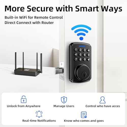Deadbolt Smart Lock for Front Door, Keyless Entry Door Lock, Bulit-in Wi-Fi with App Remote Control, No Bridge Required, IP65 Waterproof