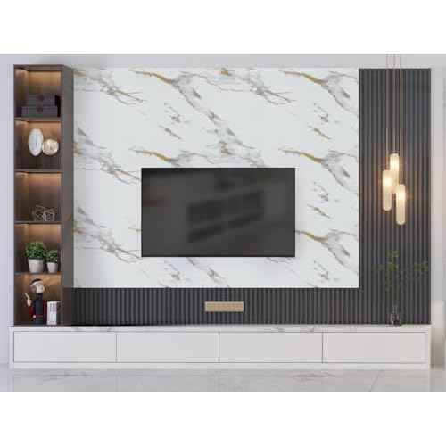 TANONE White Marble Contact Paper for Countertops Waterproof Wallpaper Peel and Stick for Cabinets Removable Matte Gold White Marble Vinyl Wrap for Kitchen Bathroom Counter 17.8"x 118"