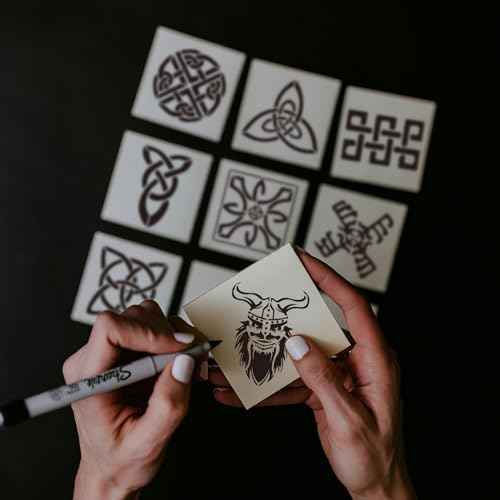 48 Pcs Runes Stencils for Painting on Wood, 3x3 Inch Small Viking Symbol Tree of Life Reusable Painting Template for Wood Burning, Crafts Drawing Stencil for Spray Painted Card Canvas Wall Decor