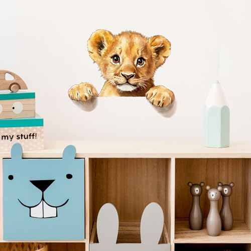 Baby Lion Wall Decals Removable Cartoon Animal Peeking Vinyl Stickers for Nursery Living Room and Kids Playroom Jungle Theme Decor Peel and Stick Wall Art