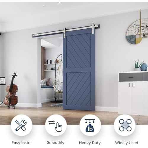 EaseLife 6.7 FT Brushed Nickel Sliding Barn Door Hardware Track Kit,Basic J Pulley,Heavy Duty,Slide Smoothly Quietly,Easy Install (6.7FT Track Kit for 36"~40" Wide Single Door)