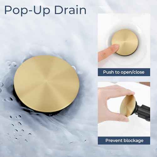 Bathroom Faucet 3 Hole, Brushed Gold and Black Bathroom Sink Faucet with Pop Up Drain, 8 inch Widespread Bathroom Faucet with 360¡Æ Swivel Spout, 2 Handle Vanity Faucet with Water Supply Hoses