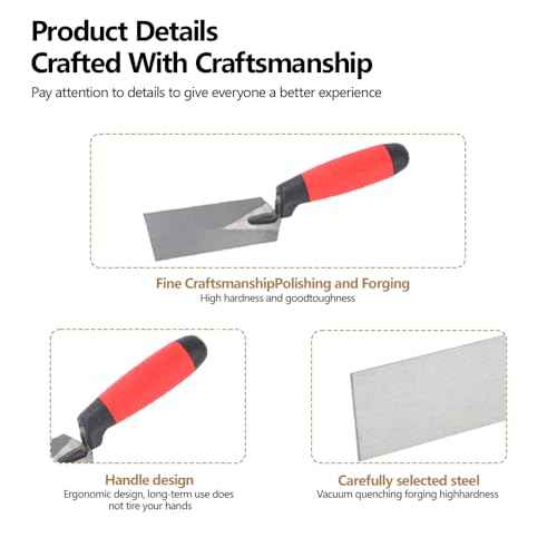 Masonry steel Margin Trowel, 5 x 2 Inches, High-Hardness Steel Blade, Ergonomic Rubber Handle