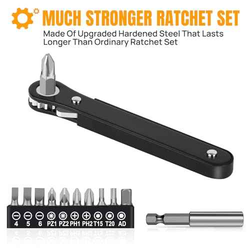 12-IN-1 Ratcheting Screwdriver Set - Mini Right Angle Offset Screwdriver with 10 Essential Bits and Magnetic Adapter - Perfect for Tight Spaces and DIY Projects
