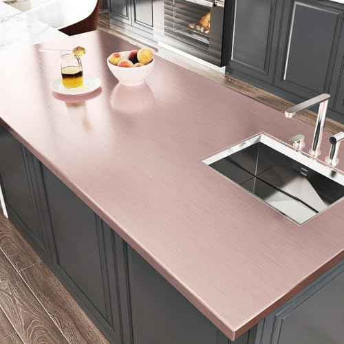 WESTICK Rose Gold Refrigerator Vinyl Wrap Peel and Stick Brushed Metallic Wallpaper Removable Waterproof Golden Stainless Steel Contact Paper for Appliances Kitchen Cabinet Countertop Fridge 15.8"x80"