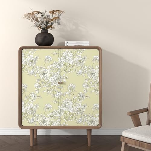 Cream Yellow Floral Peel and Stick Wallpaper Vintage Peony Flower Contact Paper Self Adhesive Botanical Removable Wallpaper for Bedroom Cabinets Nursery Countertop Wrap Princess Wall Paper