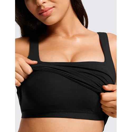 CRZ YOGA Womens Butterluxe Square Neck Longline Sports Bra - Workout Crop Tank Tops Padded Yoga Camisole with Built in Pads