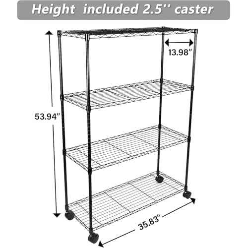 Simple Deluxe Heavy Duty 4-Shelf Storage Shelving Unit, 36" D x 14" W x 55.91" H Steel Organizer Wire Rack 1000Lb Capacity, Black