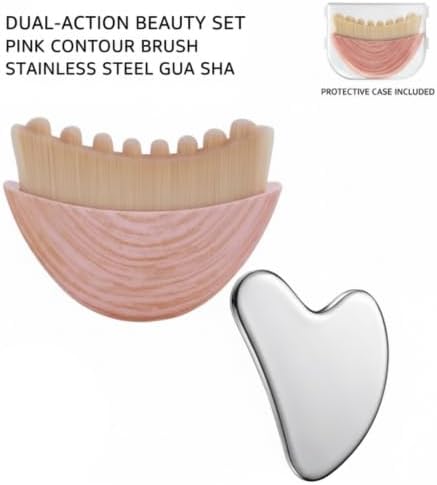 Lymphatic Contour Face Brush with Stainless Steel Gua Sha Tool - 1 Pcs Lymphatic Face Brushes with GuaSha Tool for Sculpting | Gua Sha Facial Tools | Facial Brush for Lymphatic Drainage Brushes (Pink)