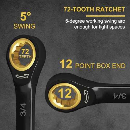 Egofine 7/16 Ratchet Wrench, 7/16 Wrench Ratcheting Combination Wrenches SAE, Industrial Grade Gear Spanner with 12 Point Box End, 72-Teeth Ratchet Black Electrophoretic Coating,CR-V