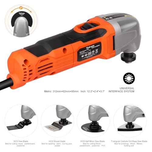 Oscillating Tool, 1.5A Oscillating Multi Tool with 3¡Æ Oscillation Angle, 12pvs Accessory: 3 Saw Blades, Semi-Circle Blade, Sanding Plate, 6 Sanding Papers for Cutting, Grinding, Sanding
