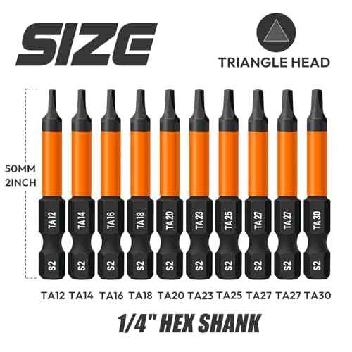10 Pieces Triangle Screwdriver Set, 2 inch /50 mm Long Magnetic Triangle Screwdriver Bits Set, 1/4 Inch Hex Shank Triangle Bit Set, S2 Steel Triangle Head Drill Bit for Impact Driver, TA12-TA30