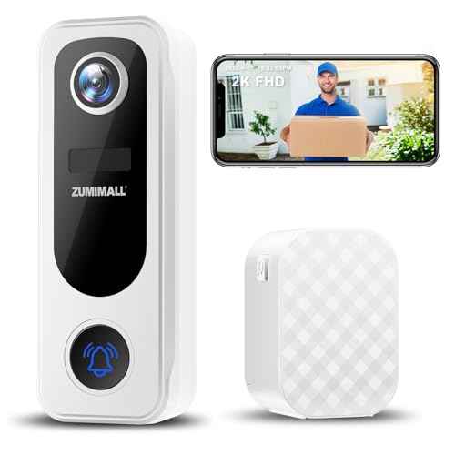ZUMIMALL Doorbell Camera Wireless - 2K Video Doorbell Wireless with Chime, 2 Way Audio, Voice Changer, 30s Voice Message, Anti-Theft, AI Detection, Only 2.4GHz WiFi, Battery Powered, Work with Alexa