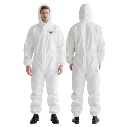 Disposable Coveralls Hazmat Suit, Full Body Paint Suits, 7 Size Options, with Elastic Wrists, Ankles and Hood