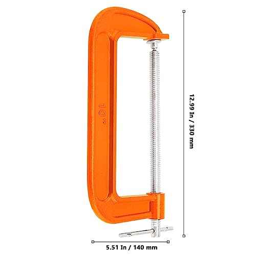 2 Packs 10 Inch C-Clamp, Malleable Iron C-Clamp, Heavy Duty C-Clamp for Woodworking, Metalworking, 8.7 Inches Max Jaw Opening, 3.7 Inches Throat Depth, Orange