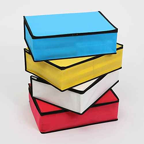 Astro Clothes Storage Bags, 4 Pack Clothes Storage Bins Foldable Closet Organizers, Breathable Material, Zipper for Sweaters, T-Shirts, Red Yellow White Blue, Artwork, Piet Mondrian Style, Gifts