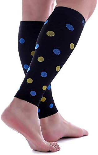 Doc Miller Calf Compression Sleeve – Footless Socks for Women & Men, 20-30mmHg, Shin Splint & Leg Cramp Support, Varicose Veins, Knee High, 1 Pair, Polka Dot