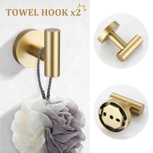 TURS Brushed Gold 8 Piece Bathroom Hardware Set, SUS304 Stainless Steel 24 Inch and 20 Inch Bath Towel Bar Set, Round Bathroom Accessories Kit Wall Mounted