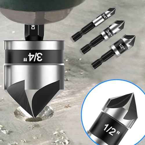 5 Pcs Countersink Drill Bit Set, Industrial Grade M2 High-Speed Steel, 82 Degree, 5 Flute with 1/4¡± Quick Change Hex Shank, 1/4" to 3/4" Size for Metal, Wood & Plastic - Includes Durable Case