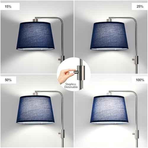 Nintiue Dimmable Floor Lamp, 1000 Lumens LED Edison Bulb Included, Brushed Nickel Arc Standing Tall Floor Lamp with Blue Shade for Living Room Bedroom Office Dining Room