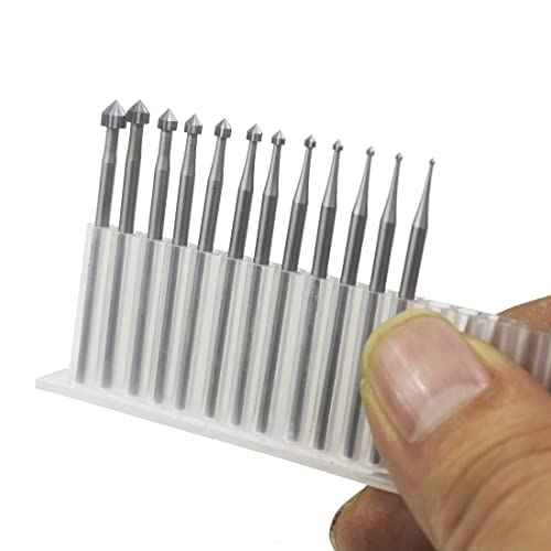 Luo ke 12 Pcs Cylinder-Cone Shape Carving Burr Sets, 3/32'' Shank Jewelry Making Stone Setting Burs for Lapidary (008-040)