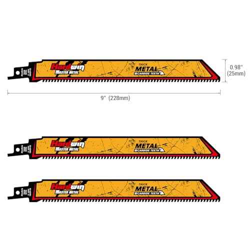 Carbide Reciprocating Saw Blades, 9-Inch 8 TPI ? High-Speed Cutting for Hard Metals, Cast Iron, Alloy Steel. Durable Carbide Teeth, Efficient Cutting. Universal 1/2-Inch Shank, 3-Pack.