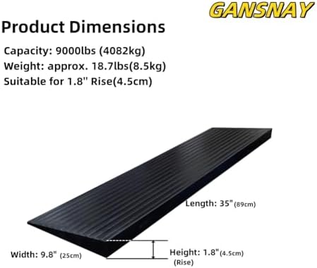 1.8" Rise Threshold Ramps for Doorways, Driveways, Heavy Duty Solid Rubber 9000lbs Capacity, Non-Slip & Cuttable Handicap Ramp for Wheelchairs, Scooters, Strollers, Curbs- 1.8″Rise (35″×9.8″)