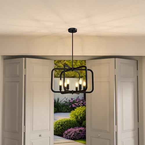 Modern Black Chandelier - 6 Light Metal Chandelier for Dining, Kitchen, Living Room, Hallway Foyer Light Fixture