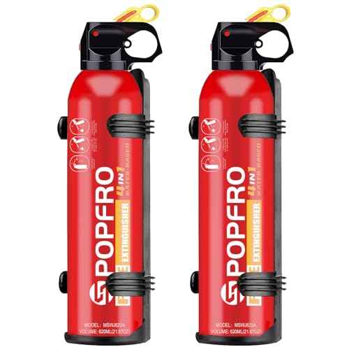 Portable Fire Extinguisher | 4-in-1 Small Fire Extinguisher for Home, Garage, Kitchen, Car | For Electric, Textile and Grease Fires | Non-Toxic, Easy Clean | Wall Mount Incl (2PK)