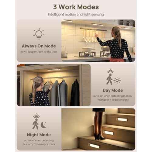 Under Cabinet Lights Wireless,Motion Sensor Light Indoor Closet Lights with Remote Control,3 Color Temps,LED Rechargeable Battery Operated,Under Counter Lights for Kitchen,Wardrobe,Stairs,5 Pack