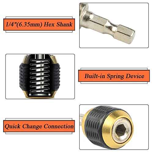 Mesee 3 Pcs Self-locking Drill Bit Holder 50mm, 1/4 Inch Hex Shank Extension Rod Screwdriver Bit Holder Set Quick Release Chuck Adapter Connector for Power Drill Tool