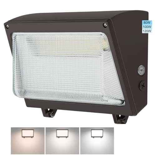 120W LED Wall Pack Light, 120W/100W/80W Switchable, 3000K/4000K/5000K Selectable, 15600lm 120-277V IP65, Dusk to Dawn Outdoor Lighting Fixture, Exterior Wall Mount Security Lights, ETL Listed