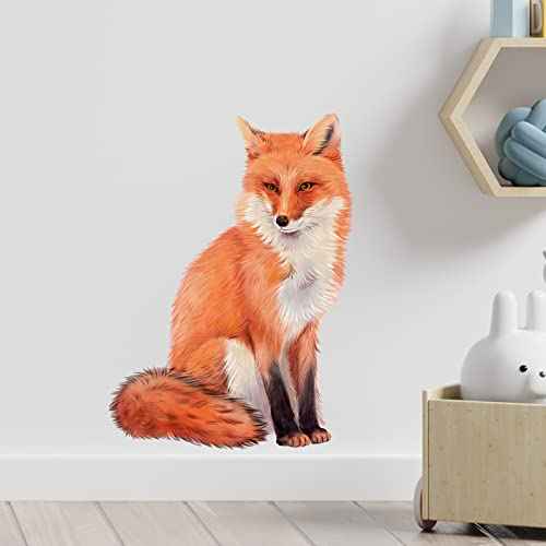 Red Fox Wall Decal Nursery Animal Wall Sticker Removable Peel and Stick Waterproof Wall Art Decor Stickers for Kids Baby Classroom Living Room Playing Room Bedroom