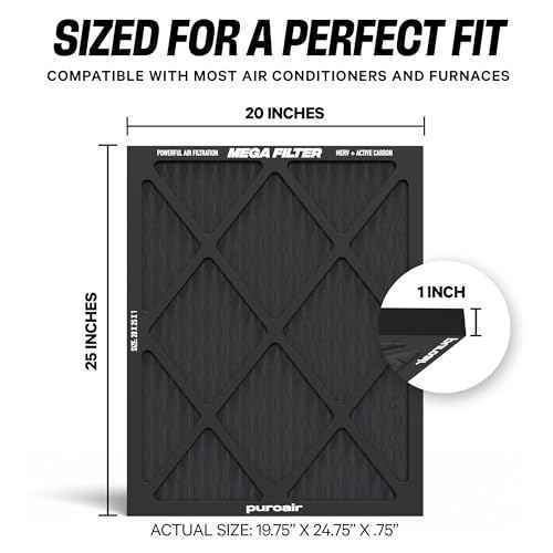 PuroAir Mega Filter - MERV 13 20x25x1 Air Filters For Home With Activated Carbon - Filters Allergens, Pet Dander, Smoke, Dust - Furnace and AC Filters - Air Filters 20x25x1 MERV 13 (2 Pack)