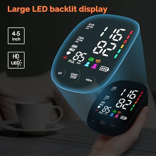 Blood Pressure Monitor Automatic Upper Arm Blood Pressure Cuff, 9"-21" Adjustable Extra Large Bp Cuff with Clear LED Display, Dual User 240 Set Memory Digital Bp Machine for Home Use with Carrying Bag