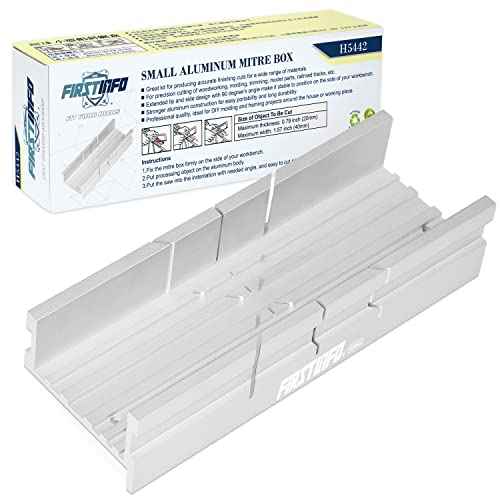 FIRSTINFO H5442 Metal Small Aluminum Miter Box 5.5 Inch Small Tiny Mitre Box for Manual Saw for Hand Saw 3 Cutting Angles